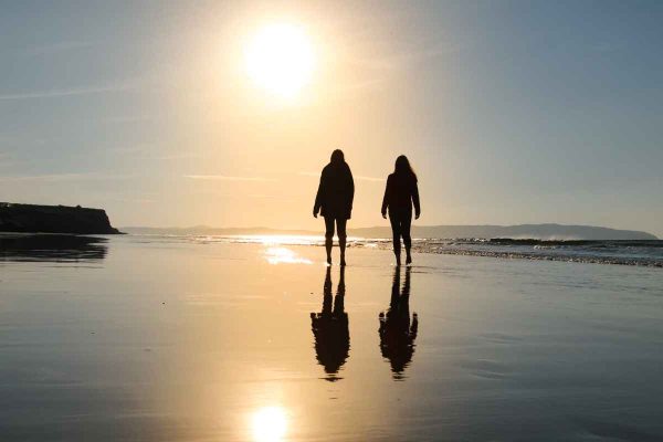 BeachWomenWalkSunsetDark